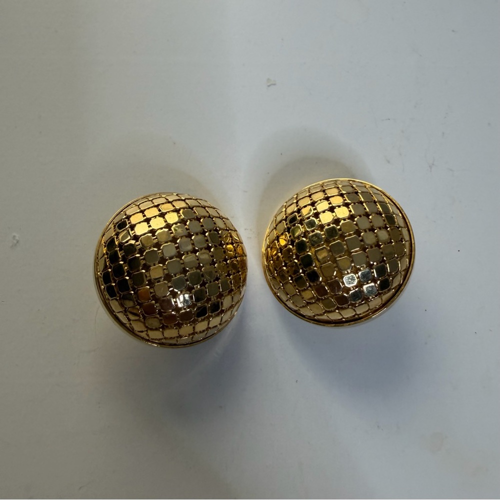 Gold Clip On Disco Ball Earrings